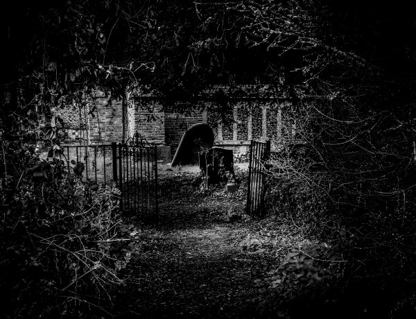 Shrouded by overgrown hedgerows, the rear entrance to the village church gives a glimpse of light and what lies beyond.